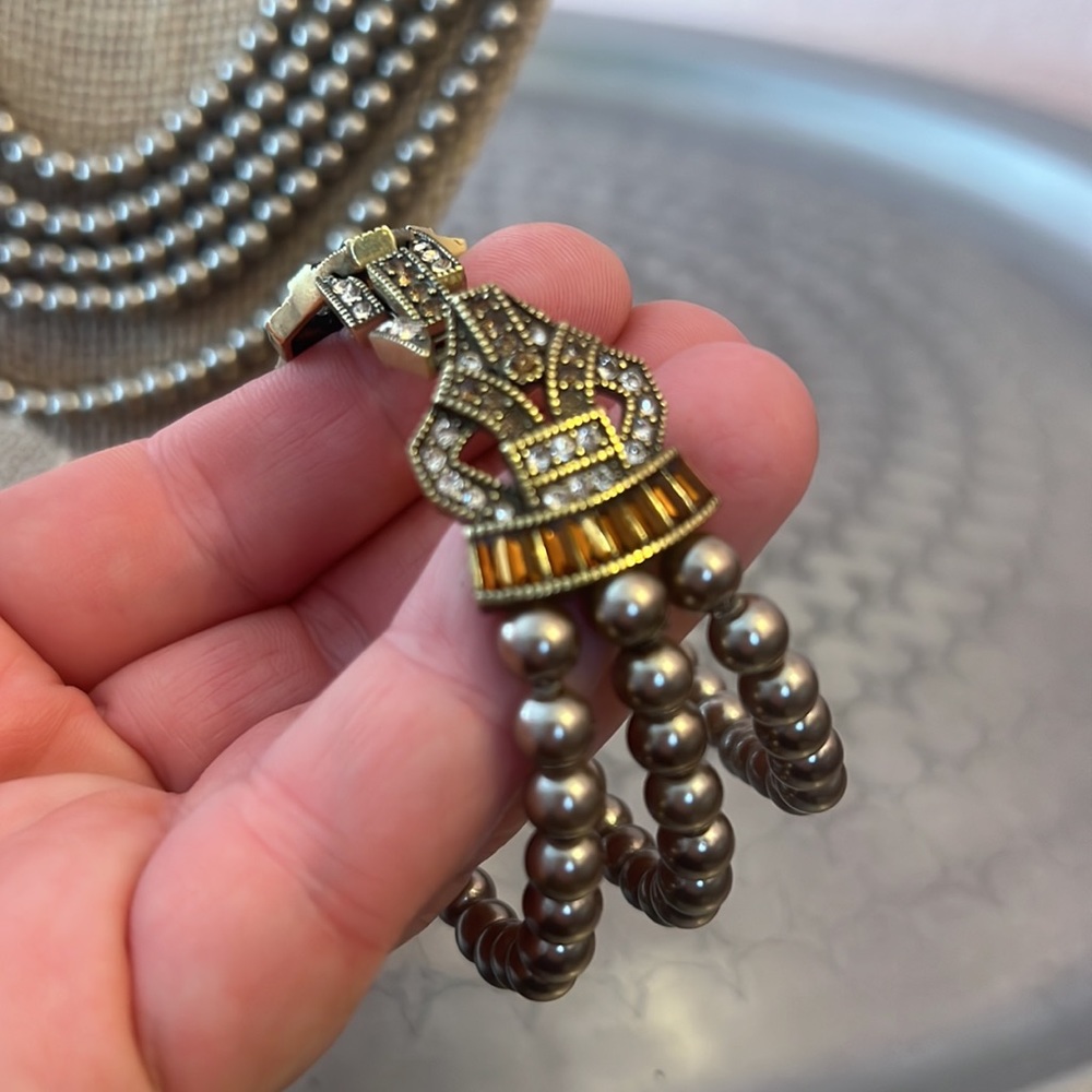 Heidi Daus art deco necklace bracelet set. Gold pearl and amber diamond clasps. - Picture 3 of 11